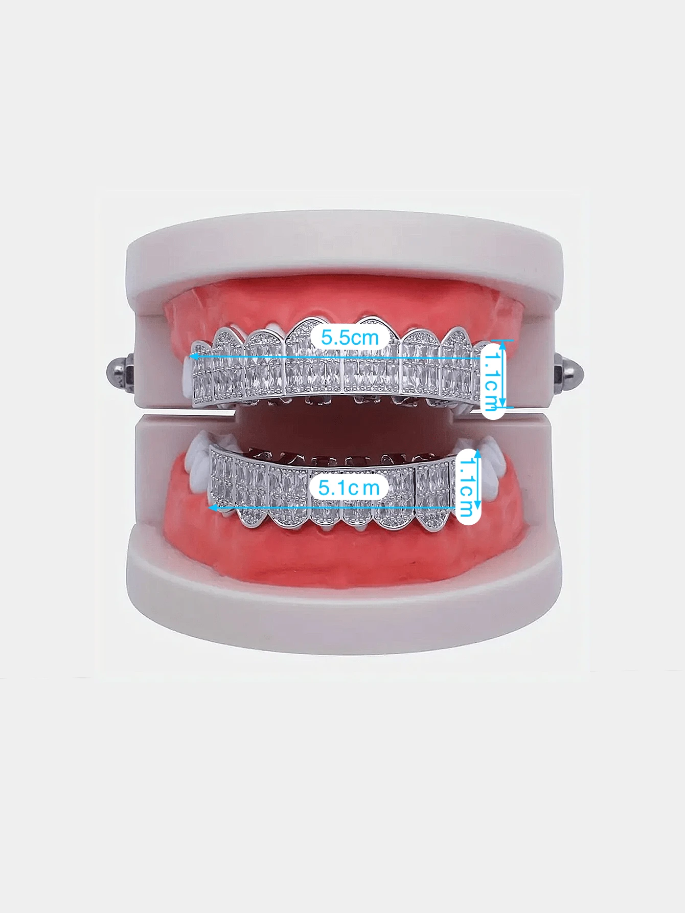 18K Pave Diamonds Silver Teeth Grillz Square Paver With Box For Mouth