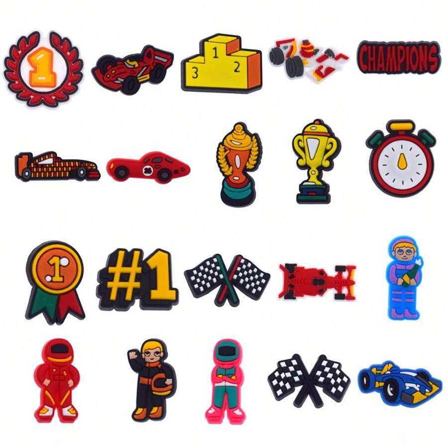 20PCS/SET Pvc Shoe Charms Clock Charms Cute Racing Rubber Shoe Charms Decorations For Clogs - Black and White - View 1