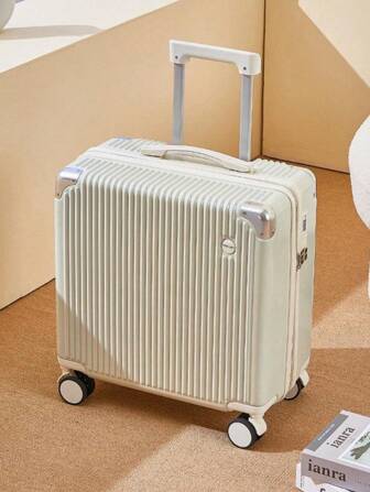 1 pieza Maleta de equipaje de mano de 18 pulgadas, resistente a los arañazos, con mango telescópico y ruedas giratorias, portavasos, de cáscara dura, ideal como opción de regalo para viaje, escuela, vacaciones, luna de miel, estudio en el extranjero, equipaje de mano, graduación, accesorios de viaje, opción ideal para hombres, mujeres, niños, estudiantes, parejas