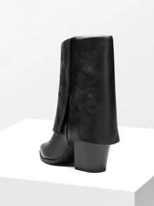 Women'S Cowboy Western Boots Pull On Fold Over Pointed Toe Chunky Heel  Embroidered Western Cowgirl Fashion Mid Calf Christmas Winter Boots - Black - View 8