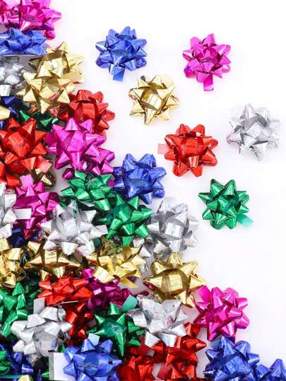 50 件 1 英寸全息礼品包装丝带蝴蝶结、金属迷你蝴蝶结、多色贴纸蝴蝶结星星（适合送礼）