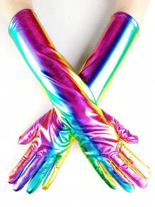 1 par de Guantes de Colores del Arco Iris Largos para Fiestas de Cosplay y Actuaciones - Multicolor - Ver 3