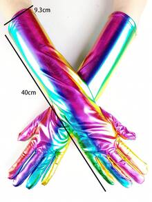 1 par de Guantes de Colores del Arco Iris Largos para Fiestas de Cosplay y Actuaciones - Multicolor - Ver 2