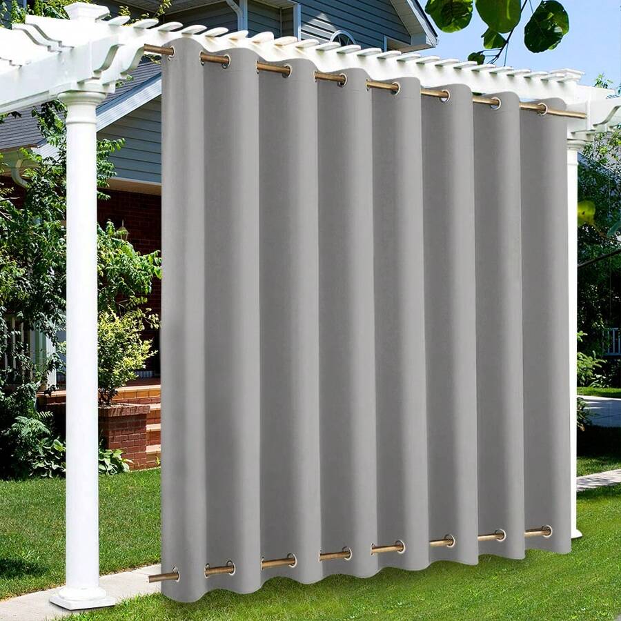 Cortina exterior resistente a la intemperie con ojales en la parte superior e inferior, protección visual impermeable, protección solar para balcón, terraza, pérgola, cenador, 254 x 213 cm - Gris Claro - Ver 1