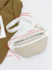 1個純色草編女式胸包 - 米色 - 查看 7
