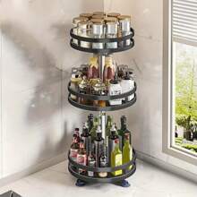 Rotating Spice Rack, Multi-Layer Tier Slouchy Susan Turntable, Rotates 360 Degrees, Adjustable Shelves, Double Layer, And A Revolving Design Make It The Perfect Spice Holder - Black - View 1
