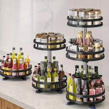 Rotating Spice Rack, Multi-Layer Tier Slouchy Susan Turntable, Rotates 360 Degrees, Adjustable Shelves, Double Layer, And A Revolving Design Make It The Perfect Spice Holder - Black - View 4