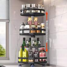 Rotating Spice Rack, Multi-Layer Tier Slouchy Susan Turntable, Rotates 360 Degrees, Adjustable Shelves, Double Layer, And A Revolving Design Make It The Perfect Spice Holder - Black - View 3