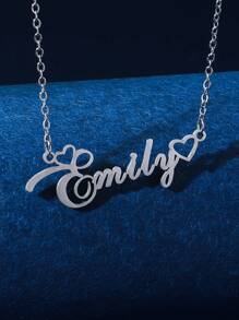 1 件简约不锈钢心形英文名字女士个性化项链适合情人节、妈妈、母亲、母亲节、礼物