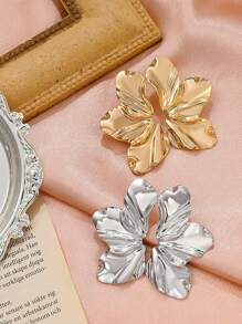 1對法式復古誇張花朵形狀耳環適合日常佩戴 - 金色 - 查看 5