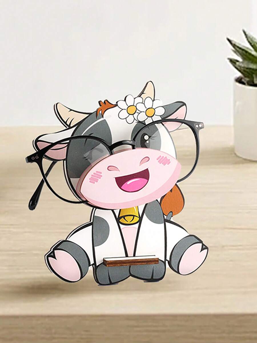 1pc Creative Wood Cow Glasses Holder Stand,Cute Animal Cowboy Handmade Wooden Carving Eyeglass Display Rack,Glasses Accessories Rack For Home, Office, Desk, Nightstand. - Cow 2 - View 1