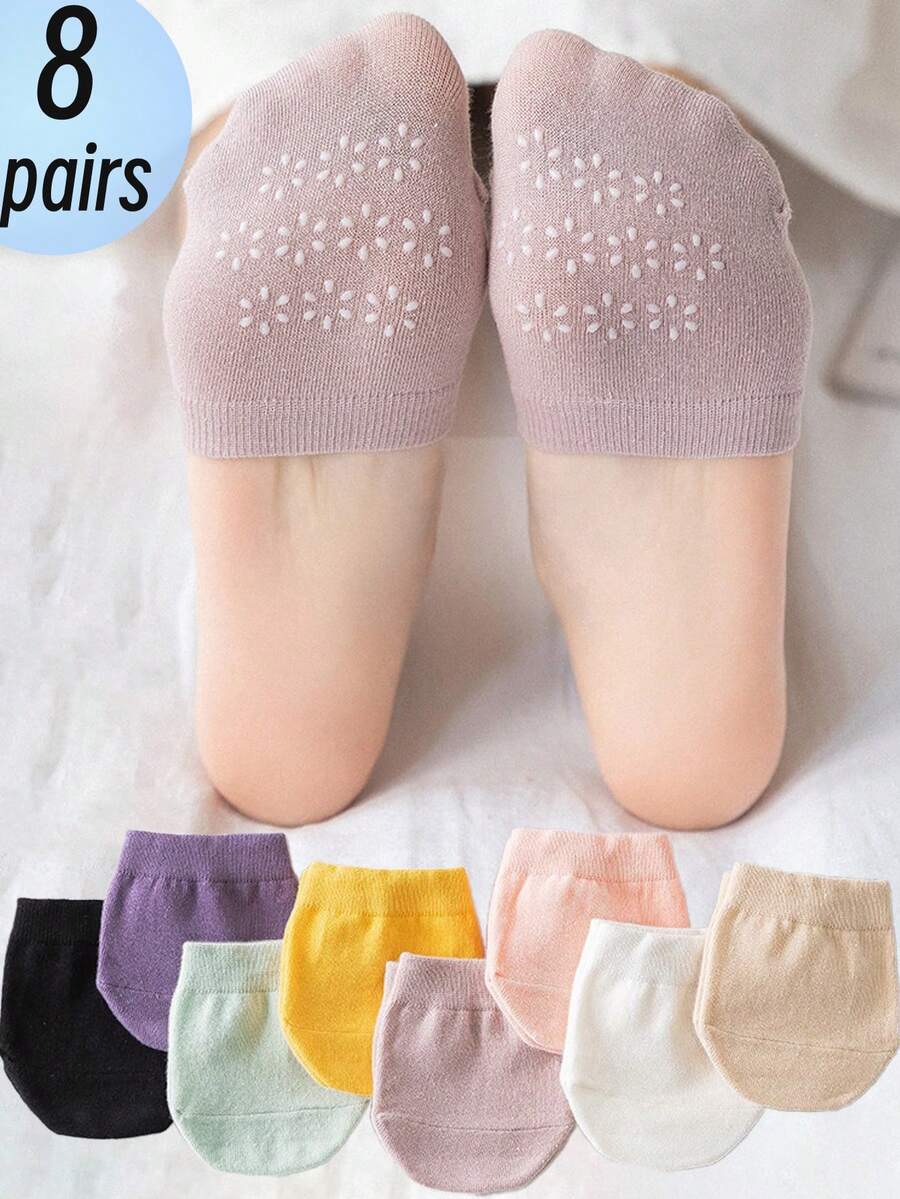 8 Pairs Women's Solid Color Invisible Ankle Socks, Thin Forefoot Socks For Summer - Multicolor - View 1
