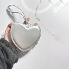 Ví tiền xu hình trái tim màu đỏ dễ thương Kawaii có dây đeo cổ tay Valentine - Bạc - Xem 6