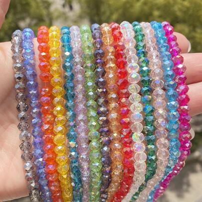 4/6/8mmfaceted Round Crystal Glass Beads Colored Glitter Beads DIY Materials For Women's Bracelet Necklace Jewelry Making Accessories