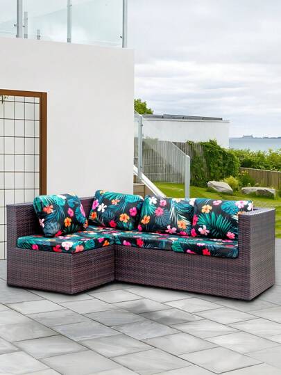 1 pièce Housse de canapé d"extérieur imprimée, housse de coussin de canapé semi-emballée imprimée à motif floral, style rustique, housse détachable et lavable pour canapé de cour, patio, jardin