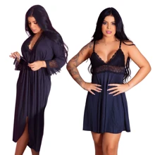 Plus Size Nightgowns & Sleepshirts - 黑色 - 查看 1