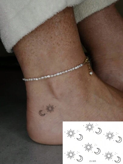 1入組可清洗的pvc暫時性紋身貼紙,多元素設計,太陽月亮圖案,適用於潮人日常使用