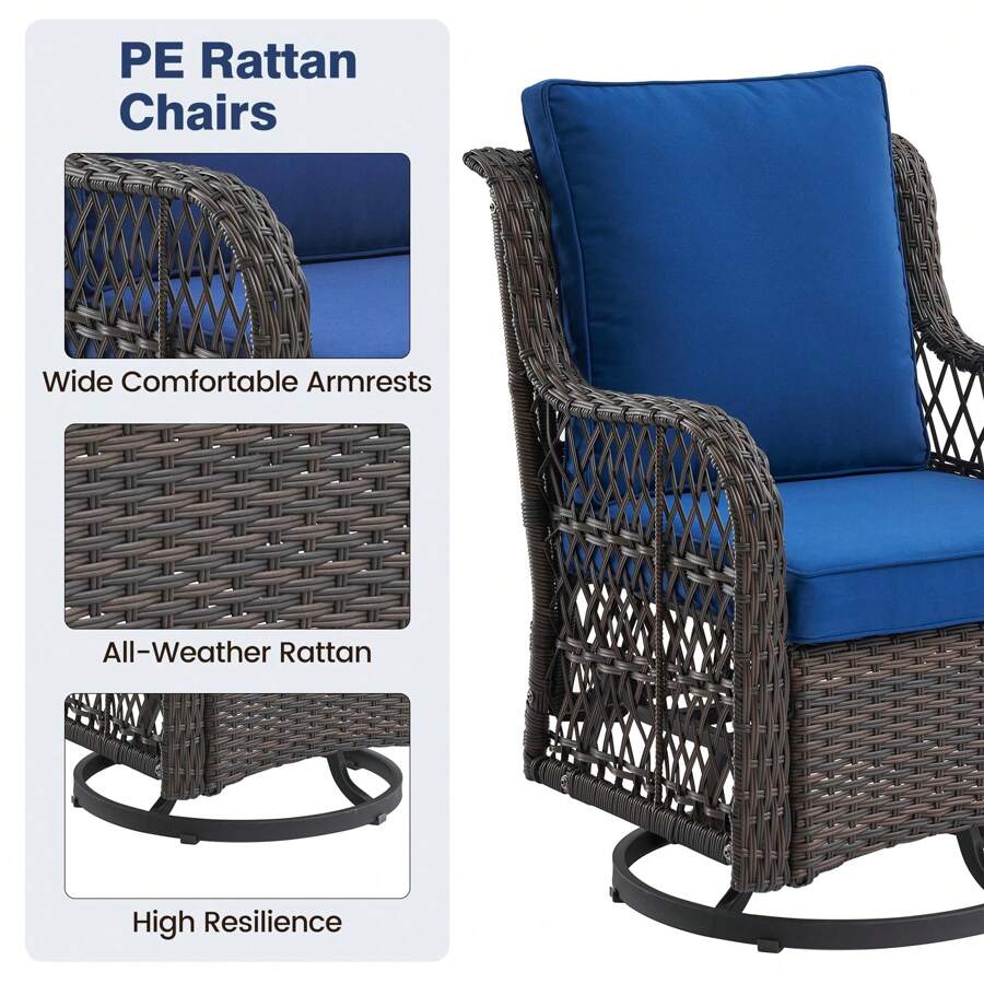 3 Pieces Outdoor Wicker Swivel Rocker Patio Set,Swivel Rocking Chairs Set Of 2 With Rattan Side