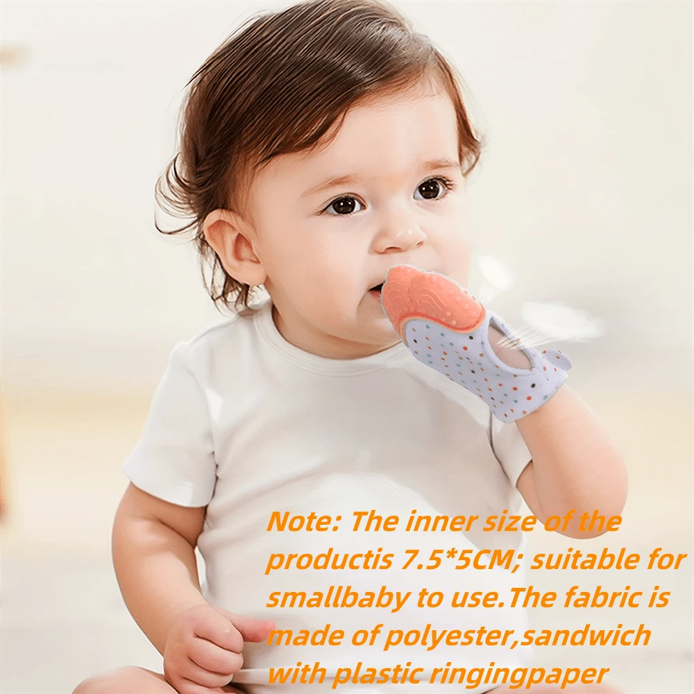 1入組橙色布料和硅膠帶發聲紙點狀嬰兒咬手套,嬰兒用咬咬玩具,幼兒口腔護理硅膠咬手套 - 橘色 - 查看 1