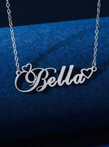 1 件简约不锈钢心形英文名字女士个性化项链适合情人节、妈妈、母亲、母亲节、礼物