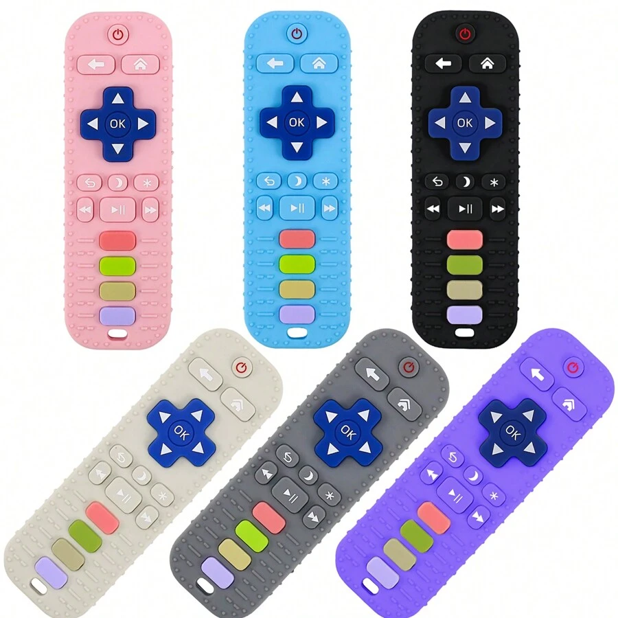 1入組矽膠遙控安撫牙膠玩具,可愛、安全且易於清潔,讓您的寶寶舒適、愉悅