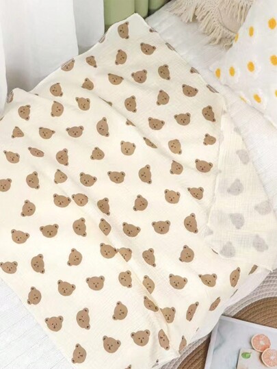 1pc 80*80cm Baby Bear Pattern Soft & Comfortable Lightweight Blanket, Suitable For Spring And Summer Love Valentine