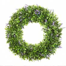 1pc Artificial Flower Wreath, 6 Options: Milan Grass, Boxwood, Seed Head Grass With Wildflowers, Yellow Boxwood, Lavender, Boxwood With Wildflowers. Green Decoration For Spring And Summer. Customizable By Factory. Suitable For Dorm Room, Office, Back To School Season, Outdoor Parties, Festivals, Birthday Parties, Christmas, Halloween, And Thanksgiving Decorations For Home, Hotel, Restaurant, Living Room, Bedroom, Wedding, Banquet Hall, Kitchen And Garden. - Green - View 2