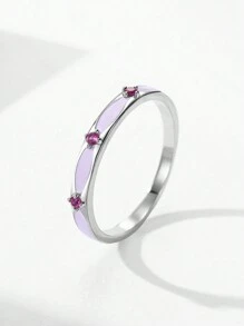 1pc Real 925 Sterling Silver Fashion Elegant Purple  Enamel Process Finger Ring For Women Girls Party Accessories Jewelry