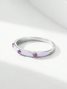 1pc Real 925 Sterling Silver Fashion Elegant Purple  Enamel Process Finger Ring For Women Girls Party Accessories Jewelry
