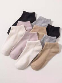 1双/30双装纯色、条纹、平底、提耳混搭款式袜子，简约日系日常百搭，亲肤透气，防臭防滑女士短袜 - 彩色 - 查看 4