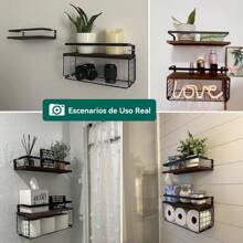 Repisas flotantes minimalistas, estantes de madera de pared, juego de 2 estante de almacenamiento para baño, cocina, oficina, dormitorio - Café integral - Ver 4