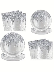 10入組鑲有水晶的沙漠風格生日餐具套裝，可同時供10位客人使用 - 非常適合家庭聚會、單身派對、舞會、野餐、節日、生日派對、婚禮餐具，帶給您高貴、奢華的視覺盛宴。