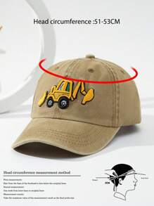 1pc Kids' Adjustable Size Excavator Embroidery Baseball Cap, Outdoor Casual Fashion Sun Ion, Suitable For All Seasons, Spring/Summer - Khaki - View 4