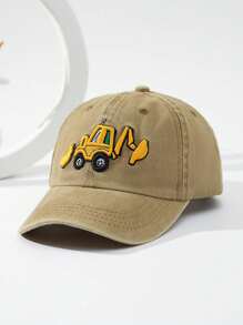 1pc Kids' Adjustable Size Excavator Embroidery Baseball Cap, Outdoor Casual Fashion Sun Ion, Suitable For All Seasons, Spring/Summer - Khaki - View 2