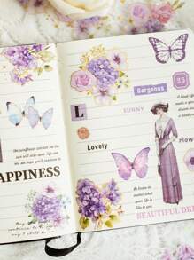 1袋5入 Diy剪貼簿用品,花卉貼紙,防水鍍金閃爍處理,可自由裁剪,裝飾相框筆記本手機殼 - 紫色 - 查看 6