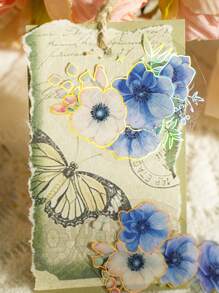 1袋5入 Diy剪貼簿用品,花卉貼紙,防水鍍金閃爍處理,可自由裁剪,裝飾相框筆記本手機殼 - 紫色 - 查看 8