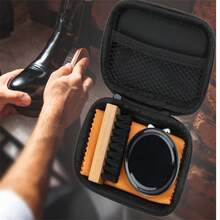 男女適用的鞋油套裝，皮革鞋光亮套裝，配有柔軟刷毛可進行鞋子護理和清潔 - 紫色 - 查看 4