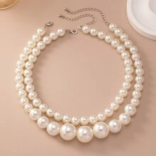 2pcs Faux Pearl Material Faux Pearl Necklace, Stylish & Retro With High-End Sense, Suitable For Women To Wear Both In Daily Life And Important Occasions
