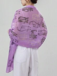 1 Miếng Dễ thương Mèo In Động vật Của phụ nữ Thanh lịch Mềm mại Khăn quàng cổ , Kem chống nắng , Ngày lễ Khăn choàng - A - Xem 5