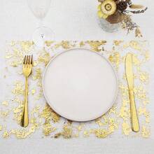 1 Piece Golden Table Runner, Sequin Glitter Foil Metallic Thin Mesh Table Runner Roll 11"X112", Golden Table Decorations For Event Party, Wedding, Birthday Parties, Christmas - Gold - View 4