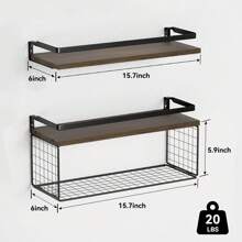 Repisas flotantes minimalistas, estantes de madera de pared, juego de 2 estante de almacenamiento para baño, cocina, oficina, dormitorio - Café integral - Ver 6
