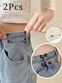 2 Stücke abnehmbare Denim Knöpfe mit Musteraufdruck, verstellbar mit Druckknopf, ohne Nähen, geeignet für Denim, Röcke und Hosen, modische, abnehmbare Hosenklammer mit Taschenzubehör