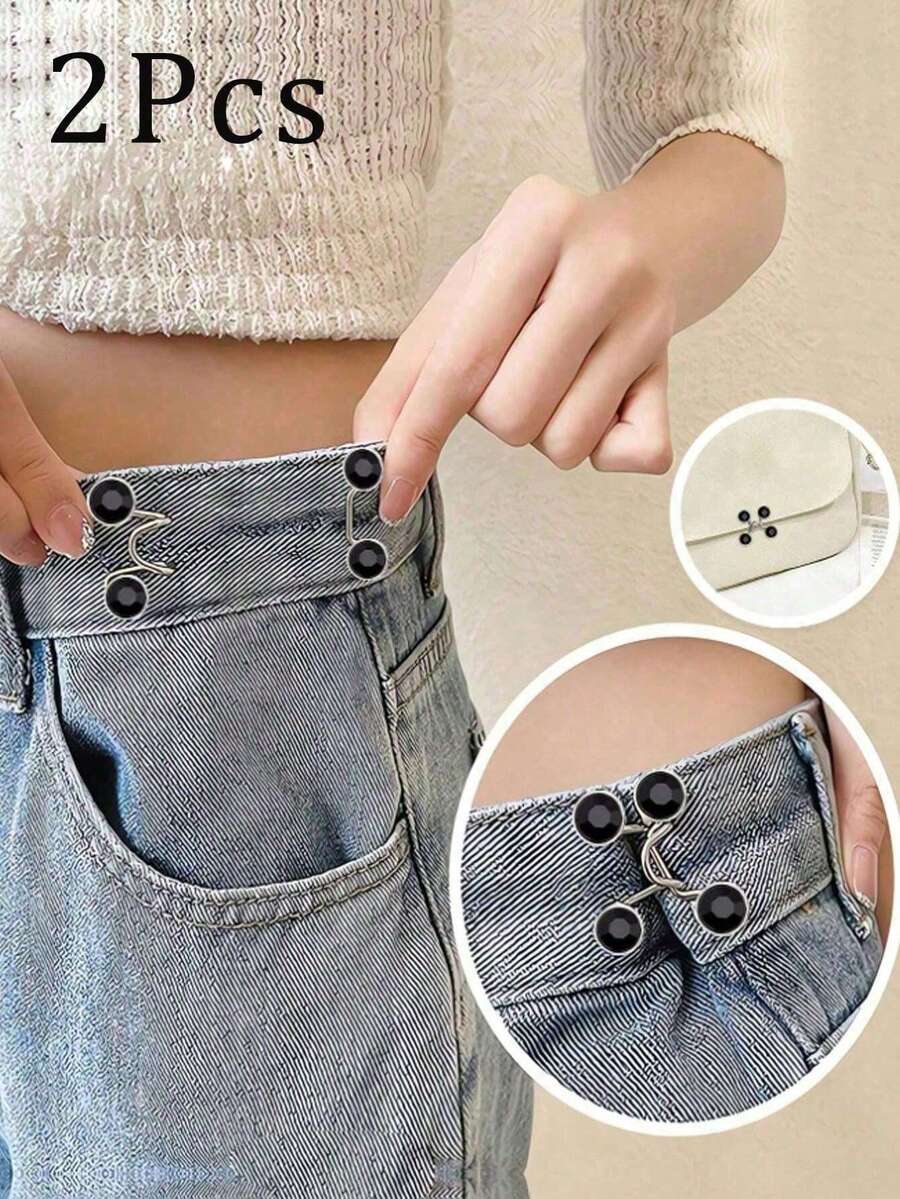 2 Stücke abnehmbare Denim Knöpfe mit Musteraufdruck, verstellbar mit Druckknopf, ohne Nähen, geeignet für Denim, Röcke und Hosen, modische, abnehmbare Hosenklammer mit Taschenzubehör