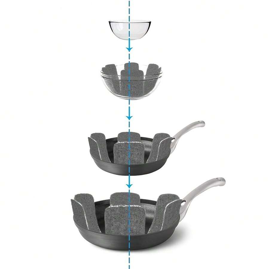 Protectores para ollas y sartenes de 3/6 piezas - Juego de 3 tamaños diferentes - Proteja y separe sus utensilios de cocina. - Gris - Ver 1
