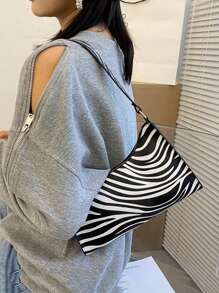 Yogodlns 夏季新款女士单肩包 高品质斑马纹腋下手提包 PU 皮革豹纹腋下钱包包 法式腋下托特包 女士棕色豹纹手提包 手拿包 女式复古 PU 皮革单肩包 多功能休闲 - 黑與白 - 查看 5