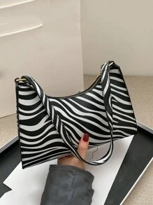 Yogodlns 夏季新款女士单肩包 高品质斑马纹腋下手提包 PU 皮革豹纹腋下钱包包 法式腋下托特包 女士棕色豹纹手提包 手拿包 女式复古 PU 皮革单肩包 多功能休闲 - 黑與白 - 查看 7