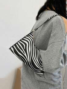 Yogodlns 夏季新款女士单肩包 高品质斑马纹腋下手提包 PU 皮革豹纹腋下钱包包 法式腋下托特包 女士棕色豹纹手提包 手拿包 女式复古 PU 皮革单肩包 多功能休闲 - 黑與白 - 查看 4