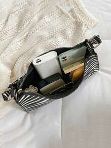 Yogodlns 夏季新款女士单肩包 高品质斑马纹腋下手提包 PU 皮革豹纹腋下钱包包 法式腋下托特包 女士棕色豹纹手提包 手拿包 女式复古 PU 皮革单肩包 多功能休闲 - 黑與白 - 查看 10