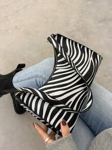 Yogodlns 夏季新款女士单肩包 高品质斑马纹腋下手提包 PU 皮革豹纹腋下钱包包 法式腋下托特包 女士棕色豹纹手提包 手拿包 女式复古 PU 皮革单肩包 多功能休闲 - 黑與白 - 查看 6