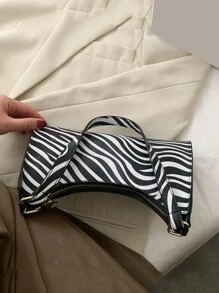 Yogodlns 夏季新款女士单肩包 高品质斑马纹腋下手提包 PU 皮革豹纹腋下钱包包 法式腋下托特包 女士棕色豹纹手提包 手拿包 女式复古 PU 皮革单肩包 多功能休闲 - 黑與白 - 查看 8